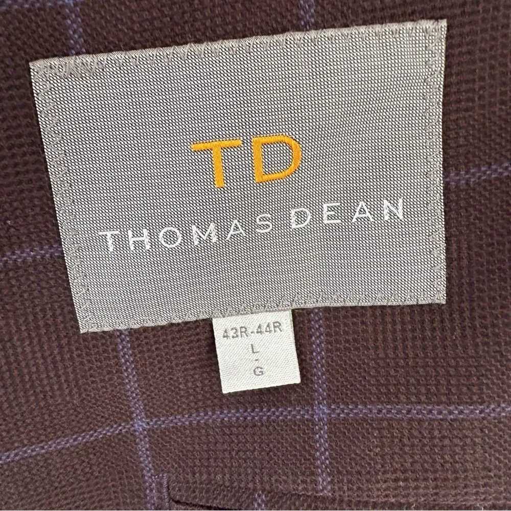 Thomas Dean Blazer Sport Coat Jacket Brown Blue Men’s Large 44 R Cotton